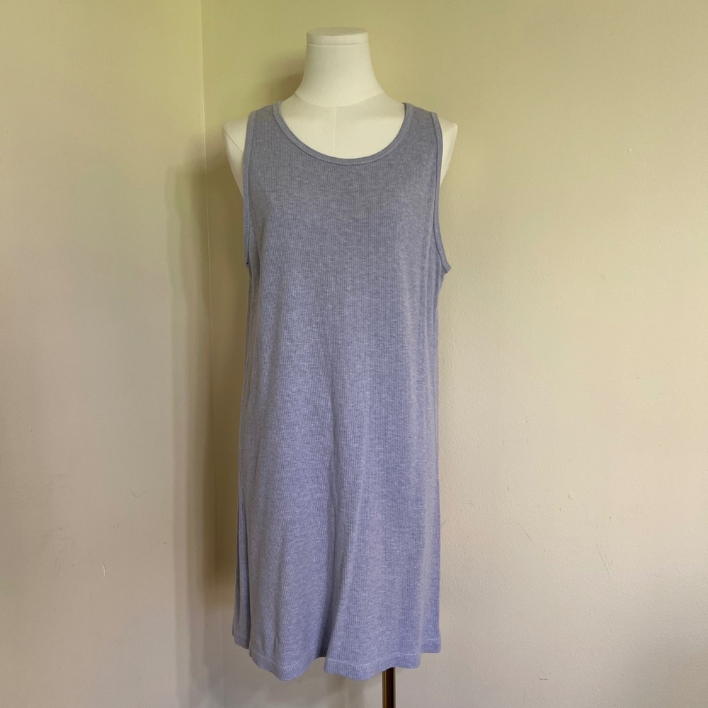 London Fog Lavender Blue Ribbed 100% Cotton Sleeveless Shift Dress Womens L